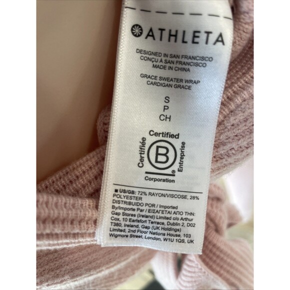 Athleta Pink Tie Front Cotton Blend Cropped Cardigan Long Sleeve Size Small Yoga - Picture 7 of 7